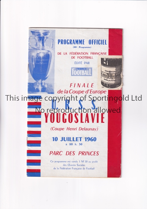 1960 EUROPEAN CHAMPIONSHIPS FINAL Programme for USSR v Yugoslavia 10/7/1960 in Paris. Good - Image 2 of 4