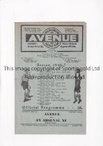 ARSENAL Programme for the away Friendly v Walthamstow Avenue 3/5/1947, creased, slightly worn and