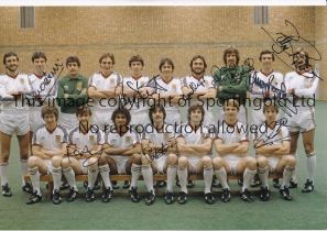 WEST HAM UNITED AUTOGRAPHS 1981 Autographed 12 x 8 colour photo of players posing in the gym