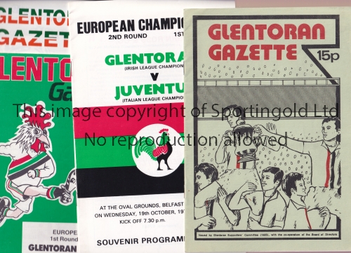 GLENTORAN Ten programmes for European Cup ties, 6 homes v Valur and Juventus 77/8, Progres and C.S.