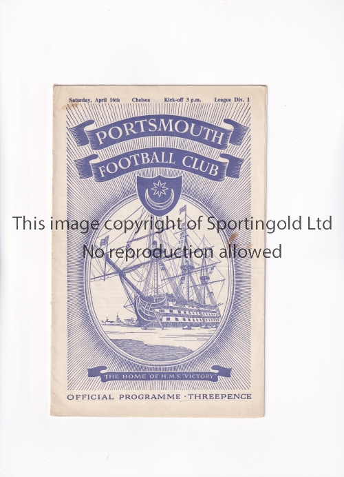 CHELSEA / 1954-5 CHAMPIONSHIP SEASON Programme for the away League match v Portsmouth 16/4/1955,
