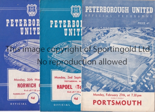PETERBOROUGH UNITED Three home programmes for Friendlies v Portsmouth 27/2/1961, horizontal