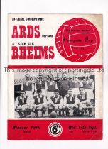 ARDS V STADE DE RHEIMS 1958 Programme for the European Cup tie at Ards 17/9/1958, slight ageing