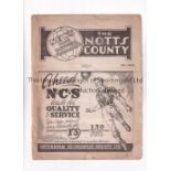 NOTTS COUNTY V WATFORD 1938 Programme for the League match at Notts County 18/4/1938, detached inner