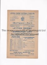 LEYTON ORIENT V BIRMINGHAM CITY 1949 Programme for the Friendly match at Leyton 29/1/1949,