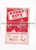 MANCHESTER UNITED Programme for the away League match v Stoke 28/2/1953. Generally good