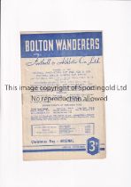 ARSENAL Programme for the away League match v Bolton Wanderers 25/12/1952, slight vertical