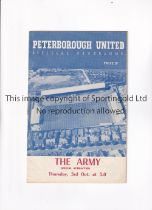 PETERBOROUGH UNITED V THE ARMY 1957 Programme for the Friendly at Peterborough 3/10/1957, staple