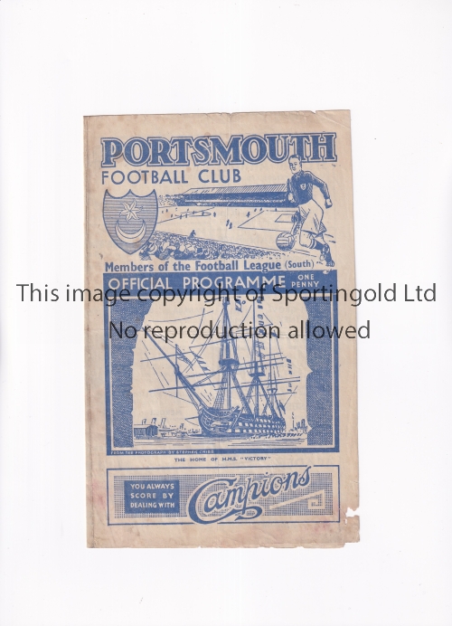 PORTSMOUTH V ALDERSHOT 1943 Programme for the FL South match at Portsmouth 6/11/1943, creased, minor - Image 4 of 4