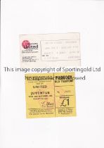 MANCHESTER UNITED Two home tickets for the UEFA Cup ties v Ajax Amsterdam 29/9/1976 and Juventus