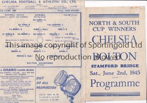 1945 FL NORTH V SOUTH FINAL AT CHELSEA Official single sheet programme v Bolton 2/6/1945, slightly