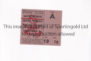 MANCHESTER UNITED Ticket for the home League match v Sheffield Wednesday 15/4/1970, vertical