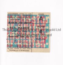 1968 EUROPEAN CUP SEMI-FINAL / MANCHESTER UNITED V REAL MADRID Seat ticket for the First leg at