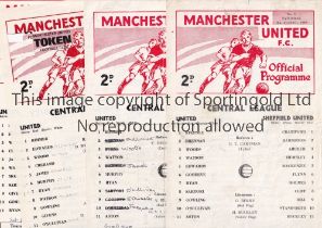 MANCHESTER UNITED Six home single sheet programmes for the Central League season 1969/70, some