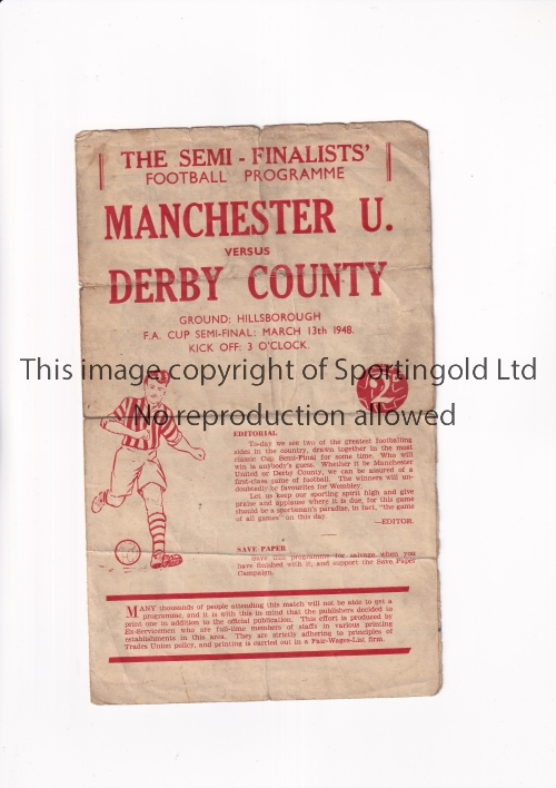 MANCHESTER UNITED / FA CUP SEMI FINAL Programme for the home FA Cup Semi-Final tie v Derby County at - Image 2 of 4