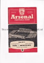 ARSENAL V MANCHESTER UNITED 1958 / LAST LEAGUE MATCH BEFORE MUNICH Programme for the last League