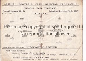 ARSENAL Programme for the home League match v Newcastle United 10/12/1927, creased with very minor