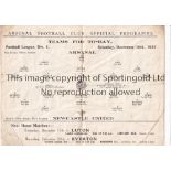 ARSENAL Programme for the home League match v Newcastle United 10/12/1927, creased with very minor