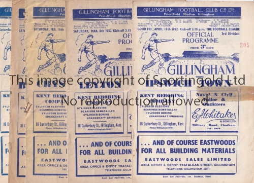 GILLINGHAM Five home programmes for the League matches v Port Vale 29/9/1951, Brighton and Hove 2/ - Image 3 of 4