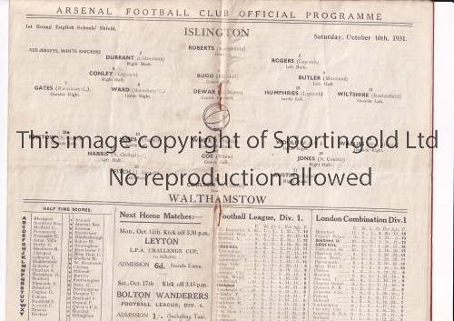 NEUTRAL AT ARSENAL 1931 Programme for the English Schools Football Shield tie at Highbury 10/10/ - Image 4 of 4