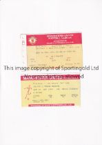 MANCHESTER UNITED Two home tickets for the ECWC ties v Pecsi Munkas 19/9/1990 and Quarter Final v