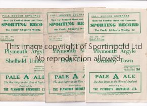 PLYMOUTH ARGYLE Three home programmes for League matches in season 1949/50 v Sheffield United 25/2/