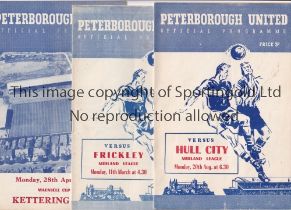 PETERBOROUGH UNITED Three home programmes for the Midland League matches v Hull City 20/8/1956 and