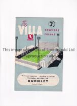 1961 LEAGUE CUP SEMI-FINAL / ASTON VILLA V BURNLEY Programme for the 2nd Leg at Villa 26/4/1961,