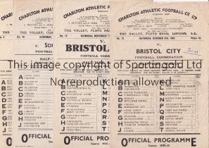 CHARLTON ATHLETIC Four single sheet programmes for home matches in the Football Combination v