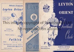 LEYTON ORIENT Five home programmes v Northampton 7/9/50, Bristol City 3/5/51, Port Vale 24/2/51,