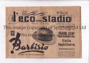 1948 ITALY V ENGLAND Friendly played 16/5/1948 at the Stadio Comunale, Turin. Scarce 24-page