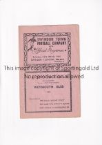 SWINDON TOWN V CRYSTAL PALACE 1947 Programme for the League match at Swindon 15/3/1947, slightly