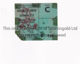 MANCHESTER UNITED Ticket for the home League match v Coventry City 12/9/1970, tape marks and minor
