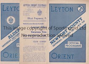 LEYTON ORIENT Three home programmes for the League matches v Newport County 9/10/1948, Swansea