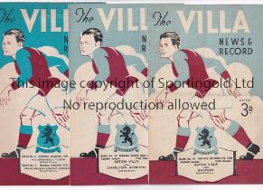 ASTON VILLA Three home programmes for the League matches v Huddersfield Town 18/9/1948, Charlton