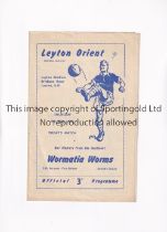 LEYTON ORIENT V WORMATIA WORMS 1961 Programme for the Friendly match at Leyton 4/5/1961,