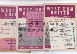 WEST HAM UNITED Three home programmes and tickets including v Chelsea 30/1/1965 FA Cup and Blackpool