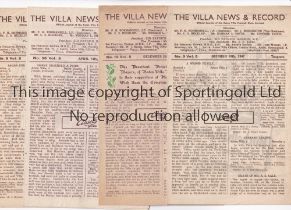 ASTON VILLA Four home programmes for the 1947/8 season v Huddersfield 27/9/1947, Sheffield United