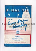 1936 FA CUP FINAL Programme for Arsenal v Sheffield United 25/4/1936, repairs throughout, re-stapled