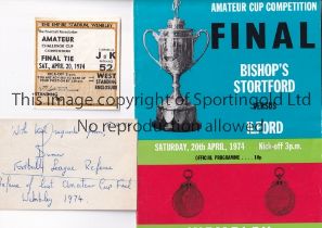 BISHOP'S STORTFORD V ILFORD 1974 Programme for the last ever FA Amateur Cup Final tie at Wembley