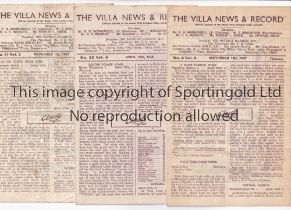 ASTON VILLA Three home programmes for the 1947/8 season v Blackpool 13/9/1947, horizontal crease,