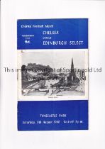 CHELSEA Programme for the away Friendly v Edinburgh Select 6/8/1960, punched holes and slight