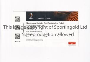 MANCHESTER UNITED Ticket for the home Europa League match v Real Sociedad 8/9/2022, vertical crease.