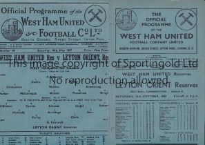 WEST HAM UNITED V LEYTON ORIENT Two programme for Football Combination matches at West Ham 10/5/47