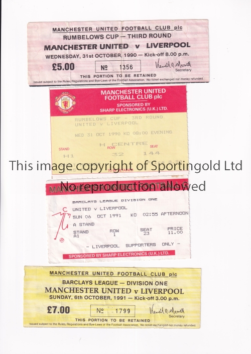 MANCHESTER UNITED Four tickets for home matches v Liverpool 1990/91 League Cup, 2 different - seat - Image 4 of 4