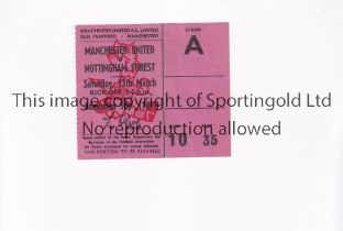 MANCHESTER UNITED Ticket for the home League match v Nottingham Forest 13/3/1971, vertical