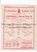 SOUTHAMPTON V QUEEN'S PARK RANGERS 1954 Single sheet programme for the Football Combination match at