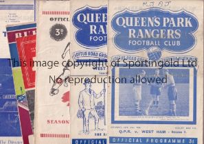 WEST HAM UNITED Six away programmes v QPR 24/9/1949, horizontal fold, writing on the cover and