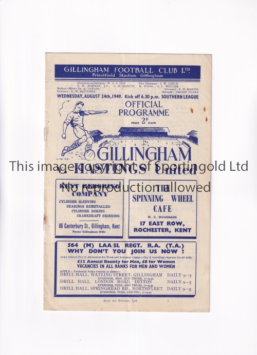 GILLINGHAM 1949-50 / LAST NON-LEAGUE SEASON Programme for the home Southern League match v - Image 3 of 4