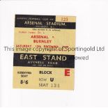 ARSENAL Ticket FOR THE HOME League match v Burnley 12/12/1959, writing on the reverse. Burnley won